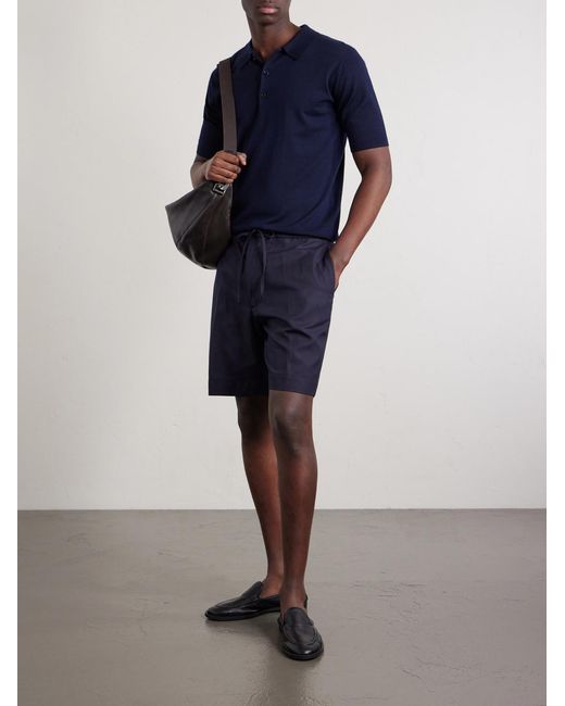 Officine Generale Blue Phil Straight-Leg Lyocell, Linen And Cotton-Blend Shorts for men