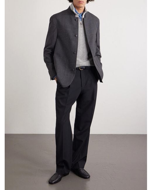 Fedeli Gray Cashmere Half-zip Sweater for men