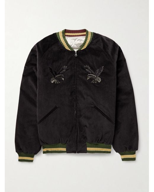 Kapital Black Souvenir Padded Embroidered Cotton-Velvet Bomber Jacket for men