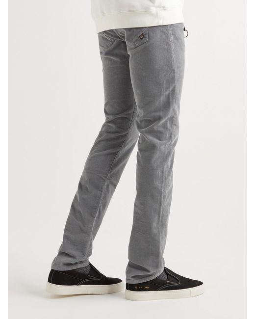 Slowear Gray Slim-Fit Stretch Cotton-Blend Corduroy Trousers for men