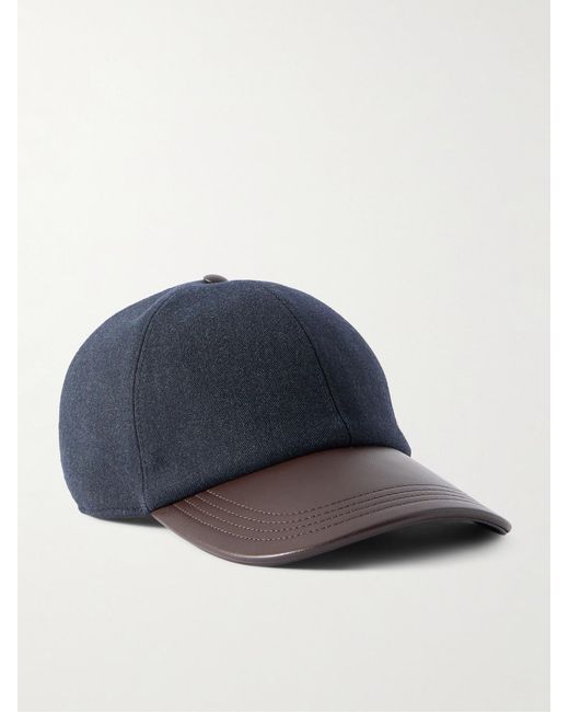Berluti Blue Logo-Embroidered Leather-Trimmed Wool-Blend Baseball Cap for men