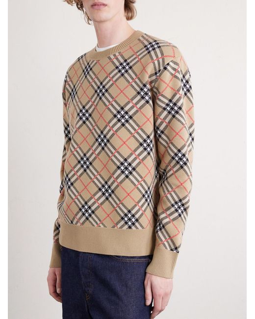 Burberry Natural Checked Cotton-blend Sweater for men