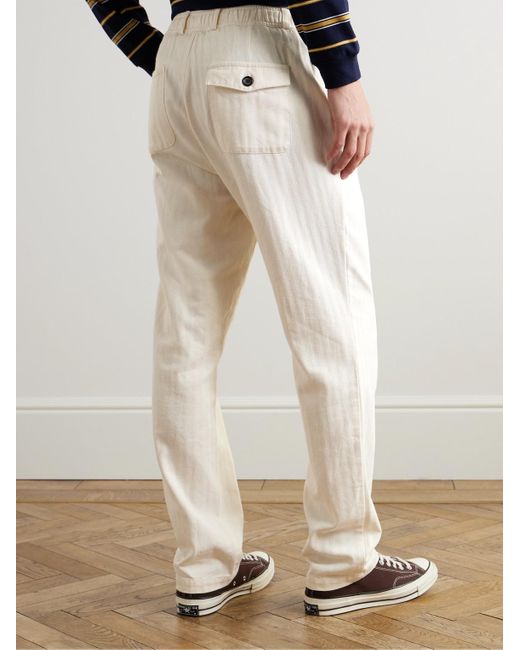 Oliver Spencer Natural Slim-fit Straight-leg Herringbone Cotton Trousers for men