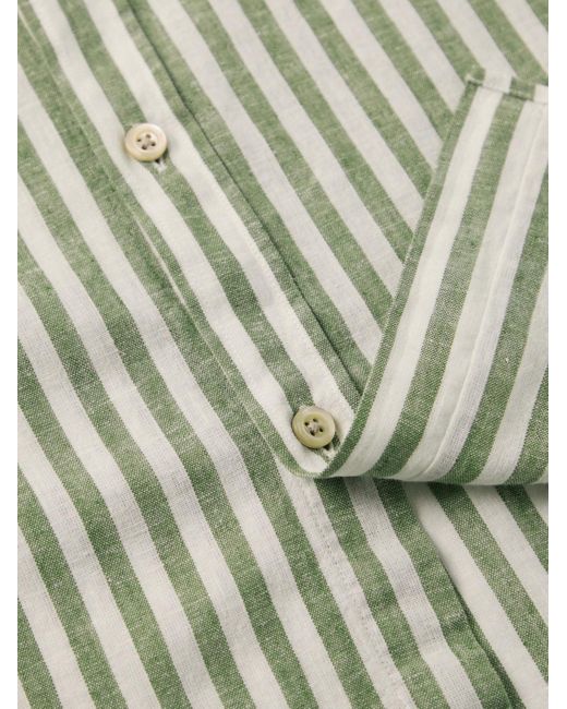 Camicia in misto cotone e lino a righe con collo alla francese di Boglioli in Green da Uomo