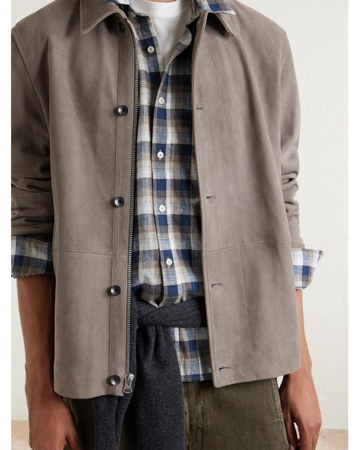 Officine Generale Blue Younes Checked Cotton And Linen-Blend Shirt for men