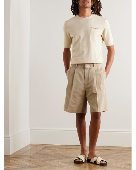 Loro Piana Natural Joetsu Wide-leg Pleated Cotton And Linen-blend Twill Shorts for men