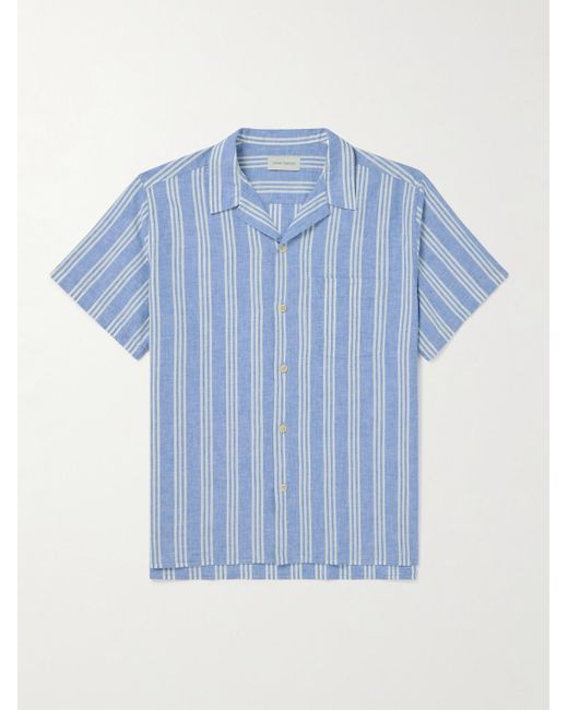 Oliver Spencer Blue Camp-collar Striped Cotton And Linen-blend Shirt for men