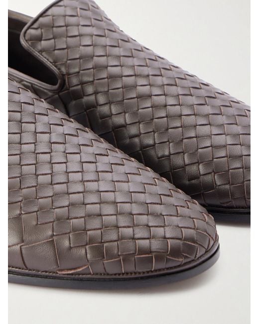 Bottega Veneta Brown Sunday Intrecciato Leather Slippers for men