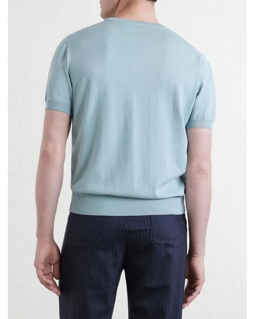 Canali Blue Knitted Cotton T-Shirt for men
