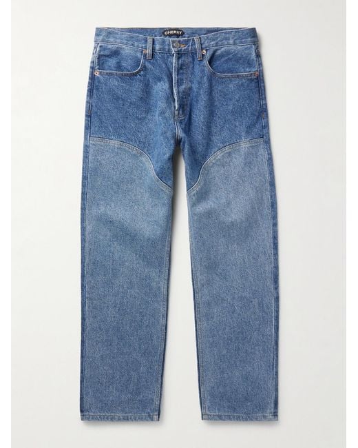 CHERRY LA Blue Chap Straight-leg Panelled Jeans for men