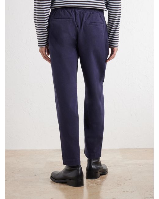 Folk Blue Drawcord Assembly Straight-Leg Brushed Cotton Trousers for men