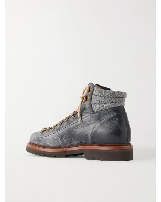 Brunello Cucinelli Gray Leather Hiking Boots for men