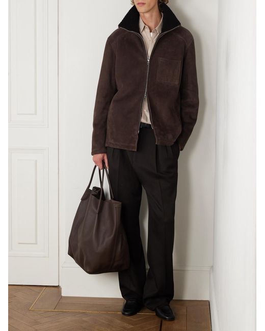 Umit Benan Brown Bruno Shearling-Lined Suede Jacket for men