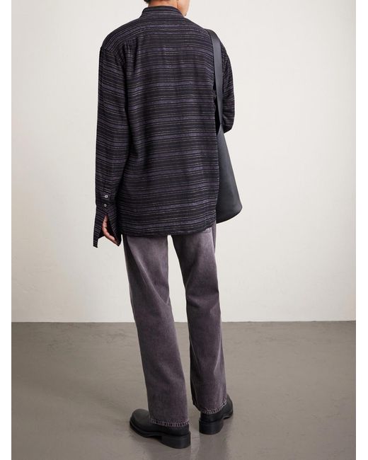424 Blue Hoorsenbuhs Embroidered Striped Cotton-Blend Flannel Shirt for men