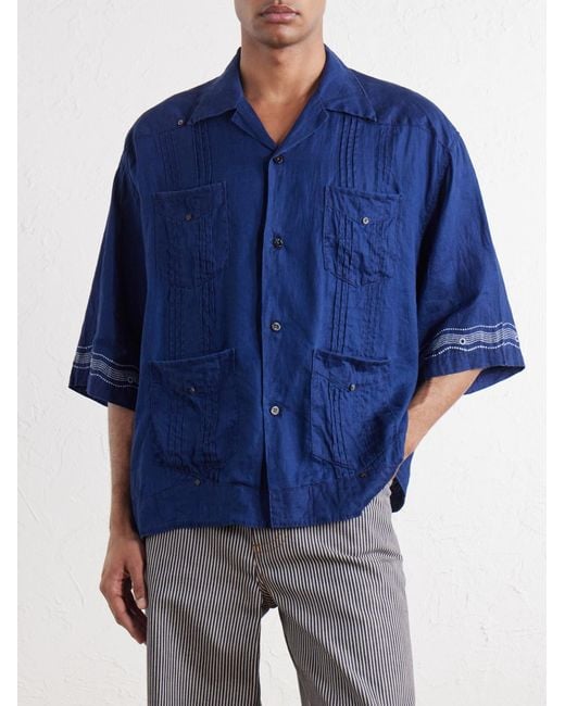 Kapital Blue Camp-Collar Printed Linen Cuban Shirt for men
