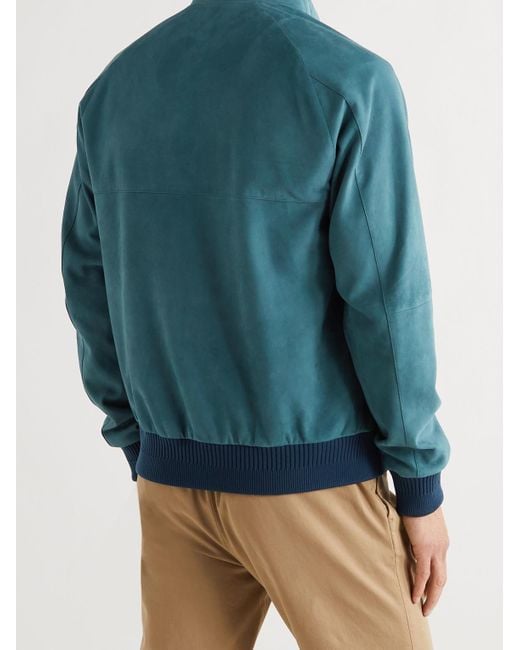 Loro Piana Blue Rain System Suede Bomber Jacket for men