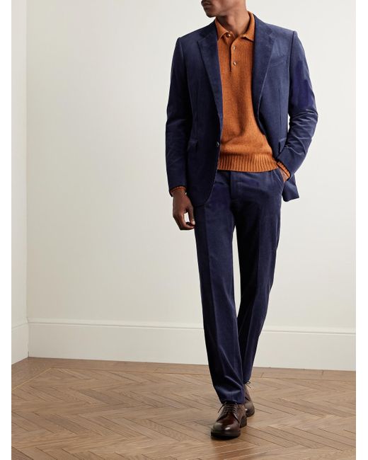 Zegna Blue Slim-Fit Tapered Cotton And Cashmere-Blend Corduroy Suit Trousers for men