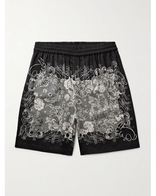 Acne Black Rudent Wide-leg Printed Satin Shorts for men