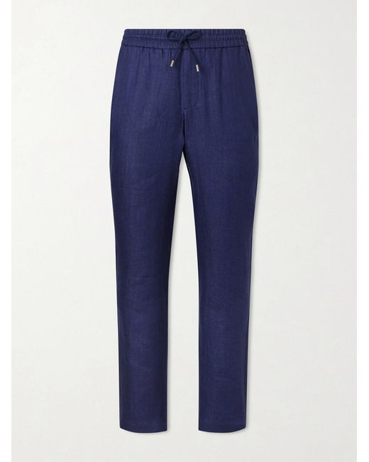 Sease Blue Summer Mindset Straight-leg Linen And Cotton-blend Drawstring Trousers for men