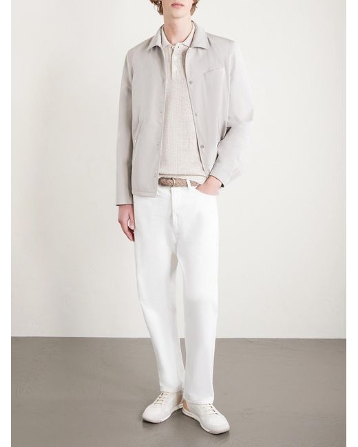 Brunello Cucinelli White Ribbed Linen And Cotton-blend Polo Shirt for men