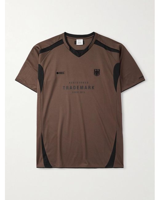 Vetements Brown Printed Embroidered Panelled Cotton-mesh T-shirt for men