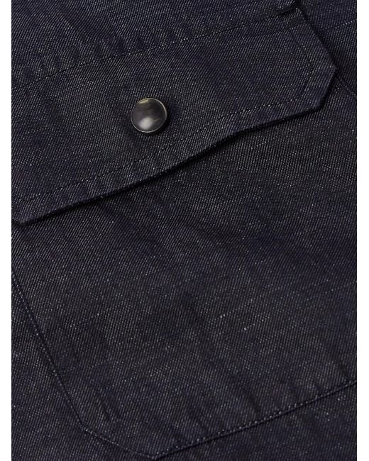 Zegna Blue Slim-Fit Cotton And Linen-Blend Twill Shirt for men