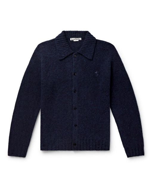 Acne Blue Kabriel Logo-embroidered Wool Cardigan for men