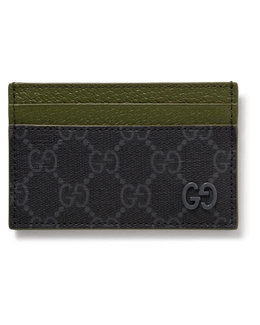 Gucci Green GG Supreme Monogrammed Coated-canvas And Pebble-grain Leather Cardholder for men