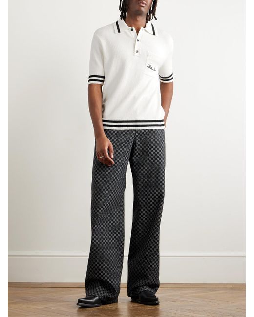 Balmain Natural Logo-embroidered Striped Knitted Polo Shirt for men