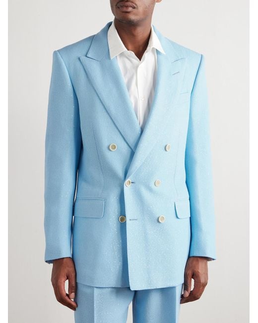 Tom Ford Blue Double-breasted Sequinned Wool-blend Suit Jacket for men