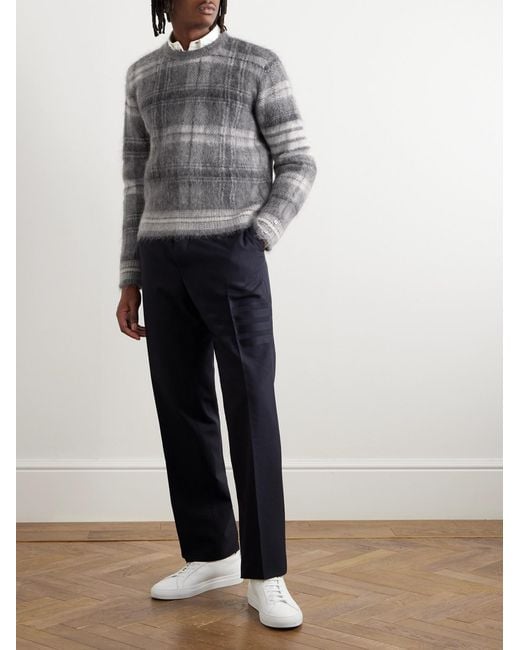 Thom Browne Gray Checked Mohair-Blend Sweater for men