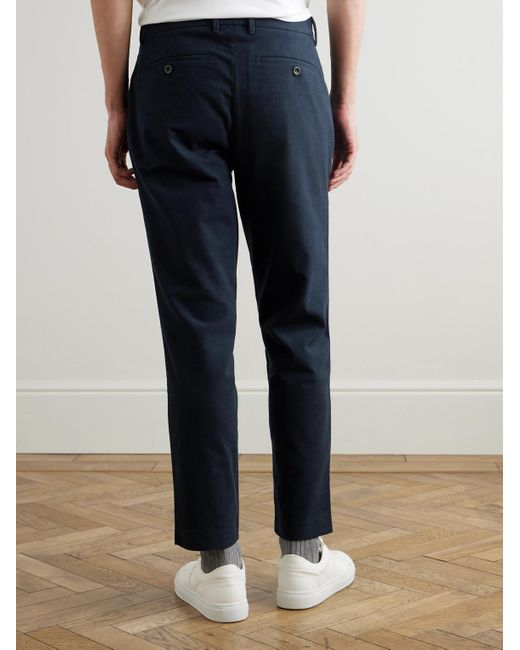 Mr P. Blue Daniel Tapered Pleated Organic Cotton-blend Moleskin Trousers for men