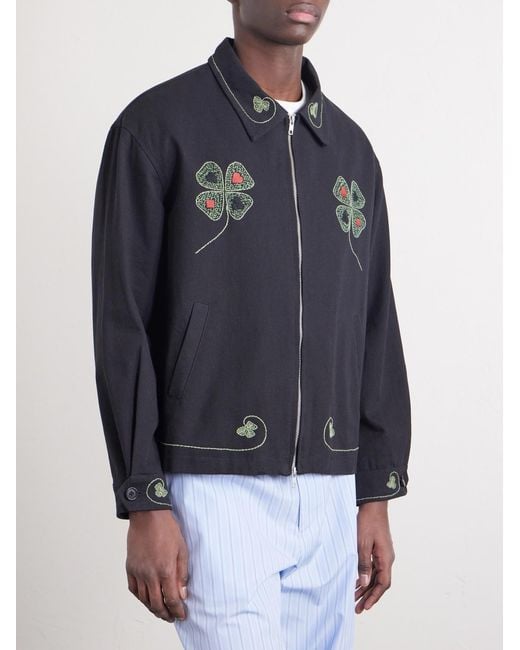 Bode Blue Lucky Draw Embroidered Cotton-Twill Blouson Jacket for men