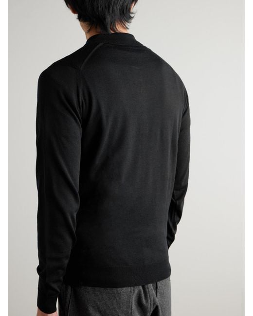 John Smedley Black Belper Slim-Fit Merino Wool Polo Shirt for men