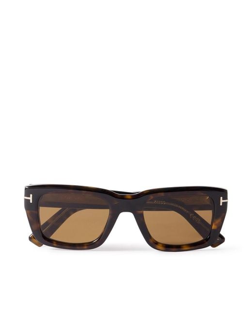 Tom Ford Brown Icon Rectangular-frame Tortoiseshell Acetate Sunglasses for men