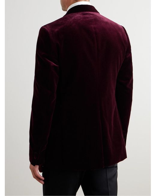 Mr P. Red Slim-Fit Shawl-Collar Cotton-Velvet Tuxedo Jacket for men