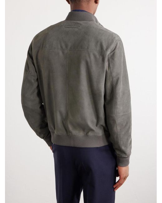Zegna Gray Ribbed Suede Jacket for men
