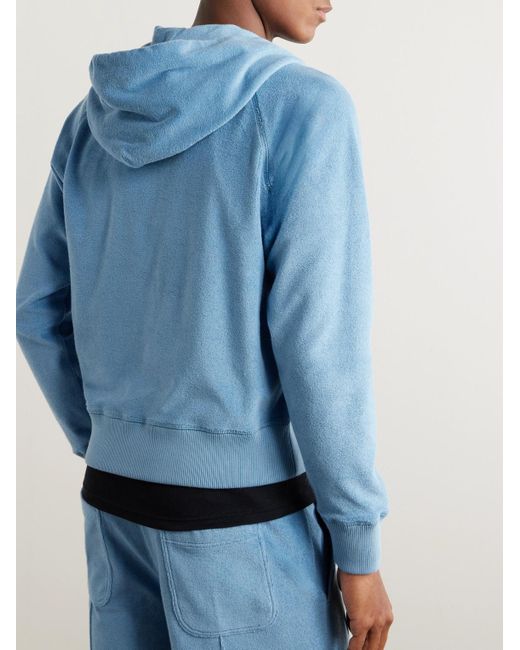 Tom Ford Blue Towelling Cotton-terry Zip-up Hoodie for men