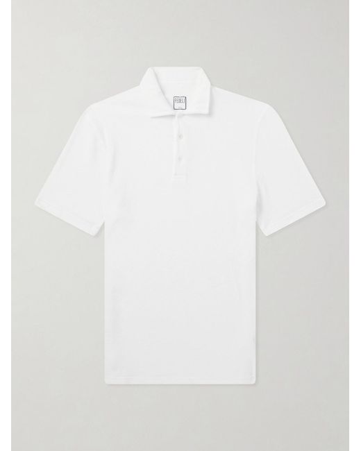 Fedeli White Mondial Cotton-Terry Polo Shirt for men