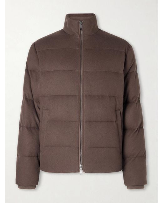 Zegna Brown Quilted Oasi Cashmere Down Jacket for men