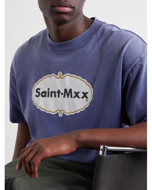 SAINT Mxxxxxx Blue Logo-Print Cotton-Jersey T-Shirt for men