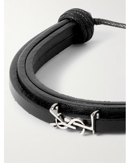 Saint Laurent White Cassandre Logo-Embellished Leather Bracelet for men