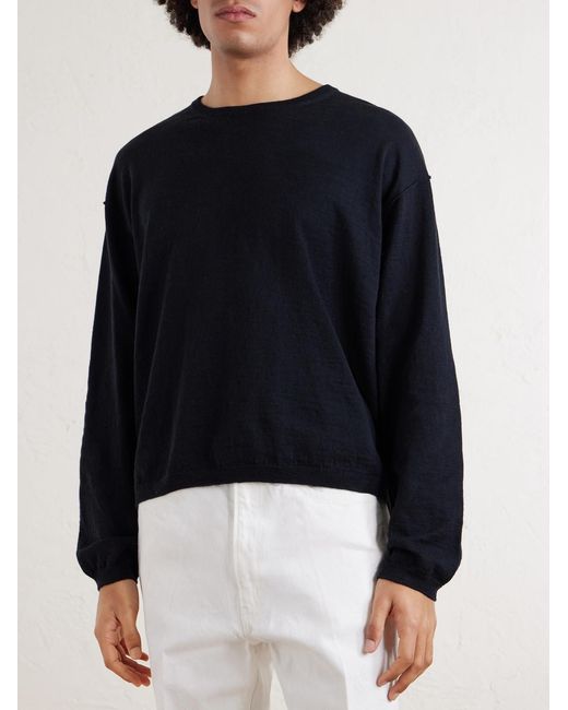 mfpen Blue Companion Cropped Cotton And Linen-Blend Sweater for men