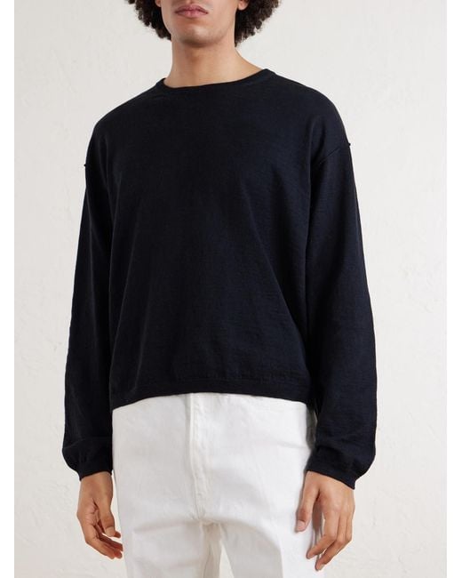 mfpen Blue Companion Cropped Cotton And Linen-Blend Sweater for men