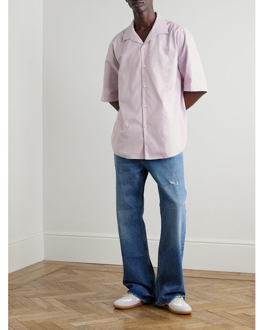 Acne Pink Solon Oversized Camp-Collar Embroidered Cotton-Piqué Shirt for men