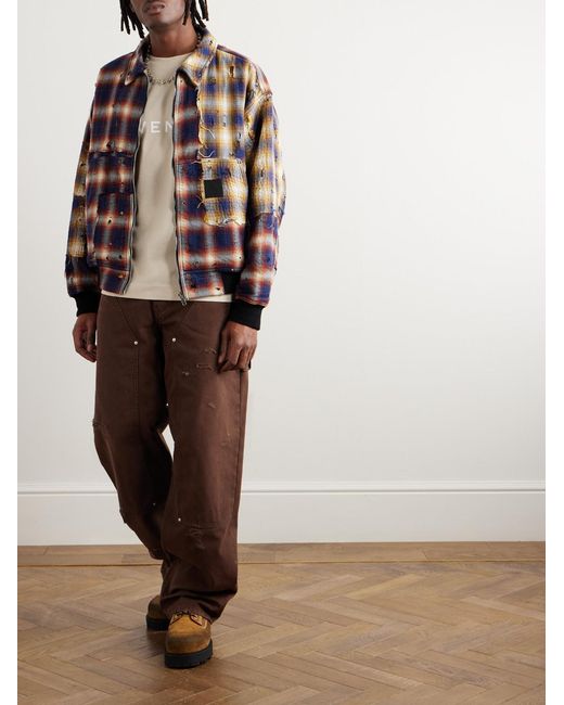 Givenchy Red Checked Distressed Cotton-Flannel Bomber Jacket for men
