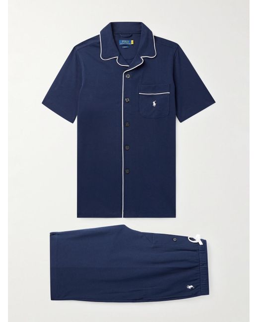 Polo Ralph Lauren Blue Slim-fit Logo-embroidered Cotton-jersey Pyjama Set for men