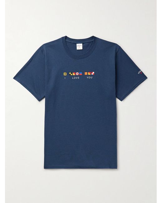 T-shirt in jersey di cotone con stampa I Love You di Noah NYC in Blue da Uomo