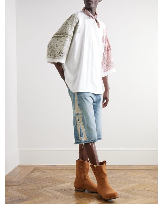 Kapital Blue Straight-Leg Appliquéd Distressed Denim Shorts for men