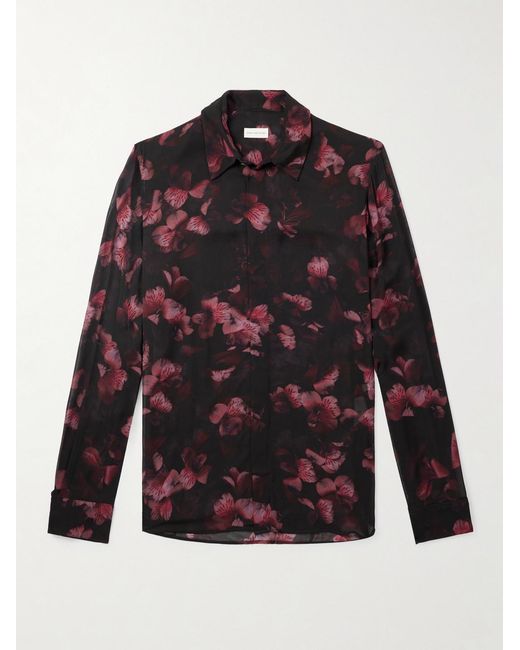 Dries Van Noten Red Oversized Floral-Print Crepe Shirt for men
